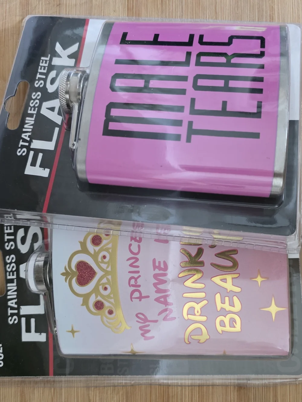 2 Pink Steel Flasks,Bachelorette, My Princess Name Is Drinking Beauty/Male Tears